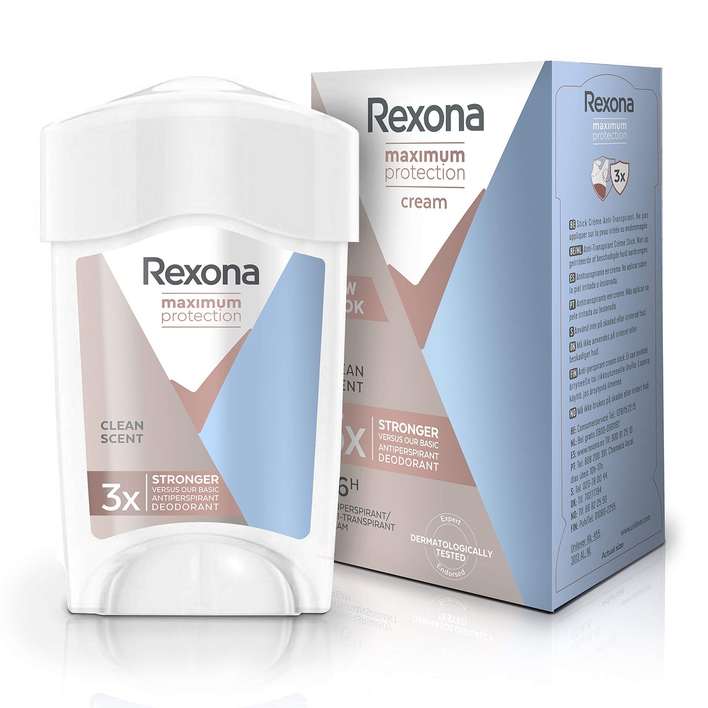 Rexona Clean Scent – Déodorant Stick Anti-Transpirant 96H, 45 ml, Lot de 3 – Protection Longue Durée
