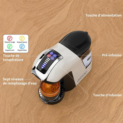 KOTLIE EM-308A – Machine à Café Expresso 5-en-1 à Capsules Multiples pour Nespresso Original, Dolce Gusto, L’OR, Café Moulu et Pods 44 mm, 19 Bars, Réservoir 1 L, Blanc