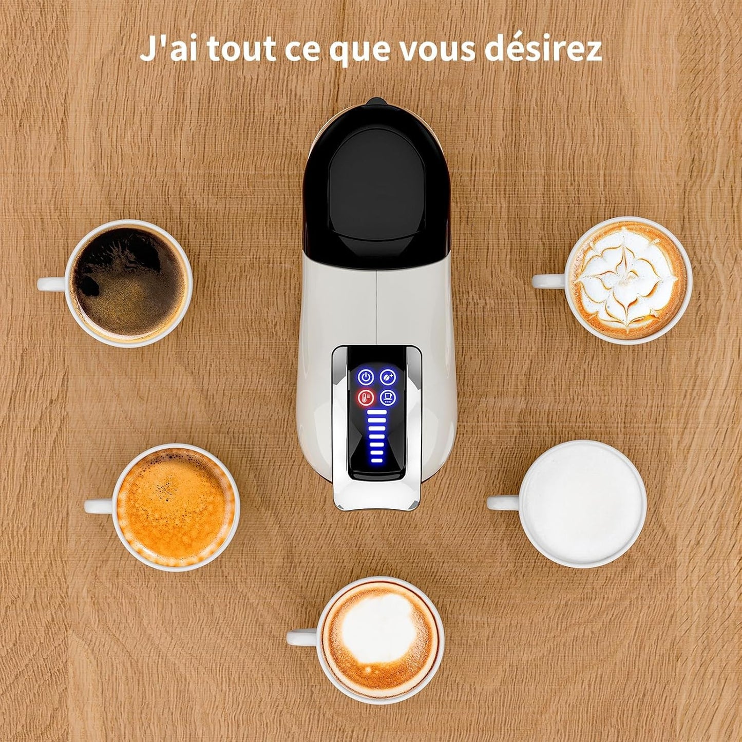 KOTLIE EM-308A – Machine à Café Expresso 5-en-1 à Capsules Multiples pour Nespresso Original, Dolce Gusto, L’OR, Café Moulu et Pods 44 mm, 19 Bars, Réservoir 1 L, Blanc