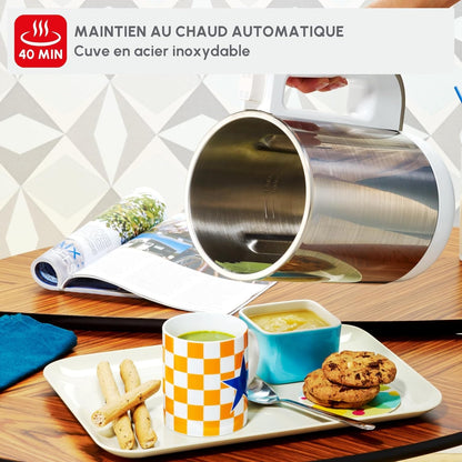 Moulinex Blender Chauffant LM841110 – 1000 W, Capacité 1,2 L, 5 Programmes Automatiques, Double Paroi, Soupe, Velouté, Compote, Smoothie, Maintien au Chaud, Easy Soup, Argent