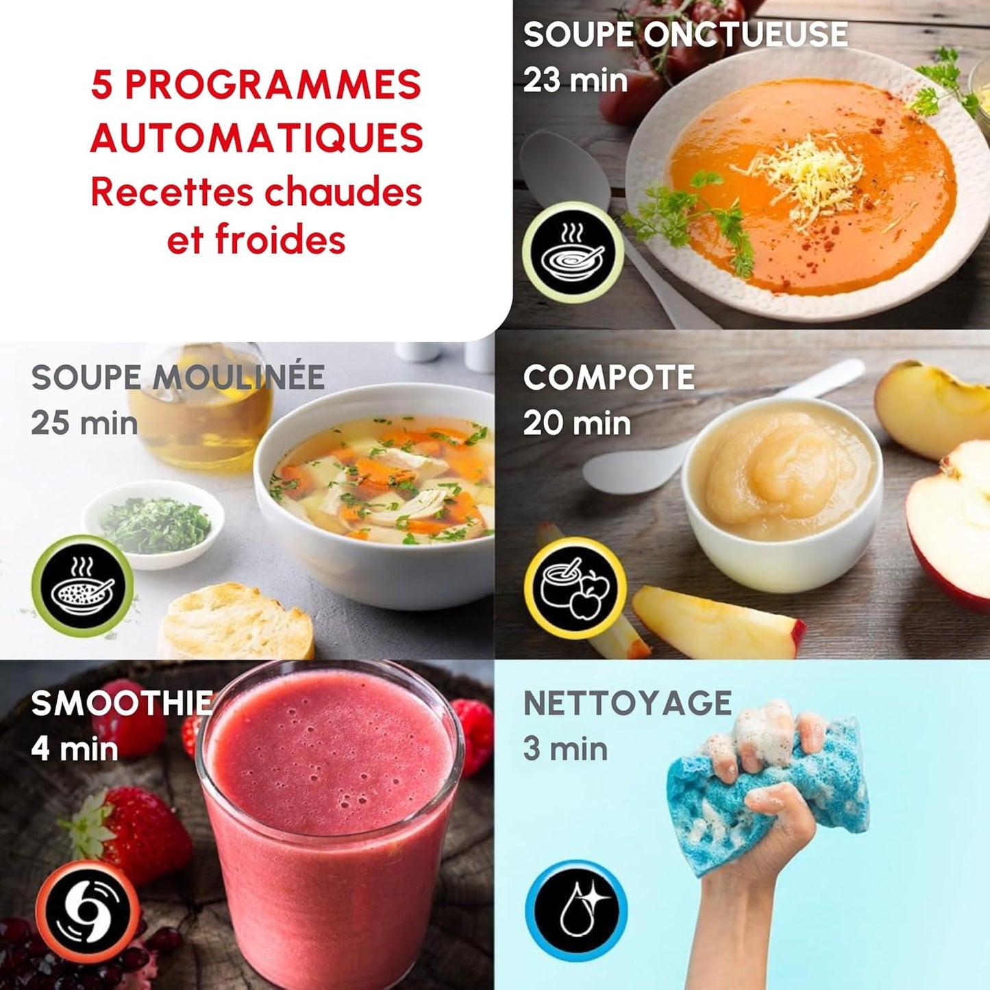 Moulinex Blender Chauffant LM841110 – 1000 W, Capacité 1,2 L, 5 Programmes Automatiques, Double Paroi, Soupe, Velouté, Compote, Smoothie, Maintien au Chaud, Easy Soup, Argent