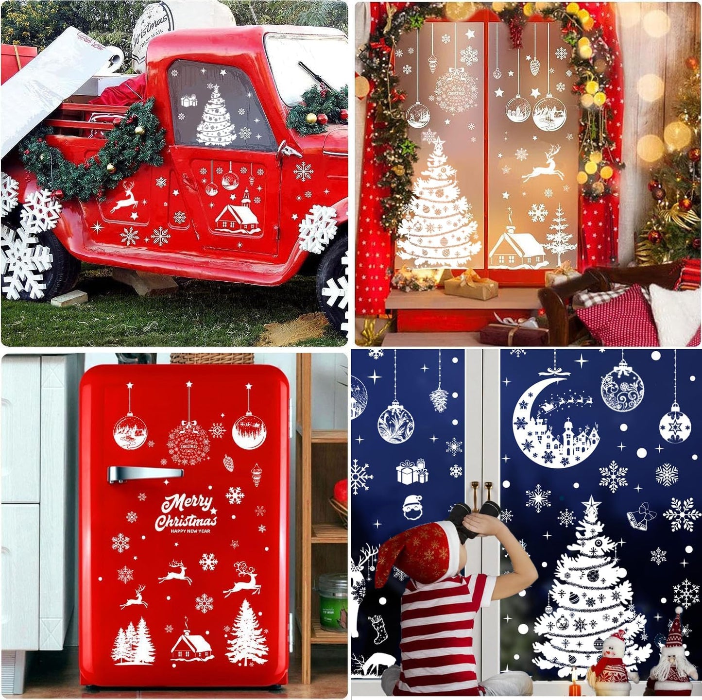 Wybtbm Lot de 287 autocollants de Noël réutilisables pour fenêtres et décoration de maison